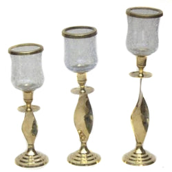 Brass/Glass Candle Holder Set of 3