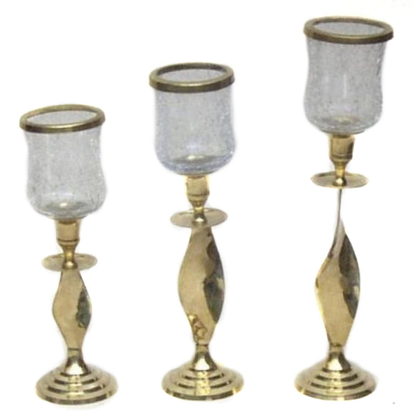 BR 22314 - Brass/Glass Candle Holder Set of 3