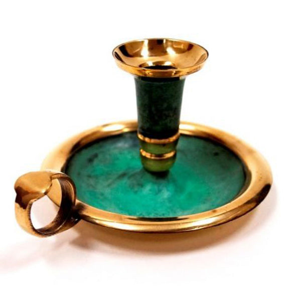 Solid Brass Candle Holder With Plate, Patina Finish