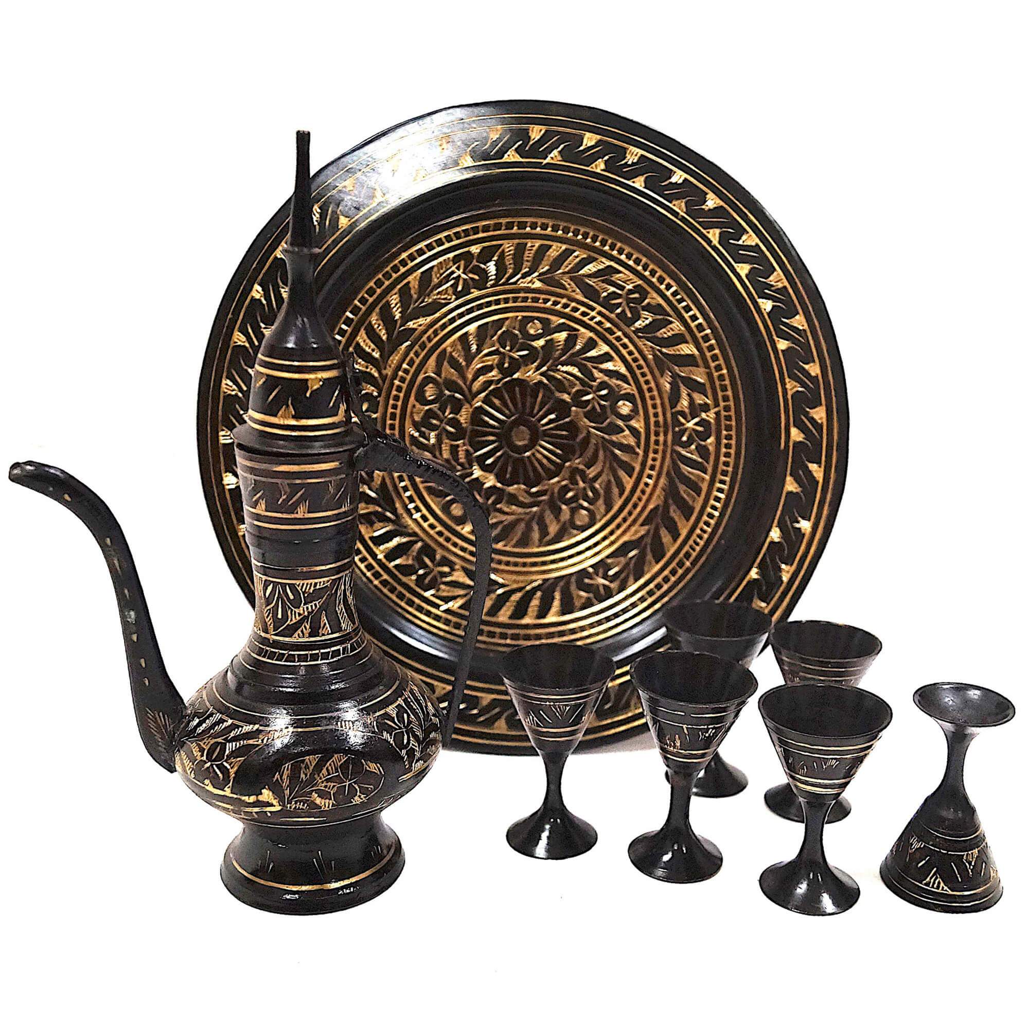 BR 2351A - Etched Brass Wine Set