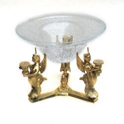 BR 24039 - Glass Bowl on Brass Stand, 3 Mermaid with wings