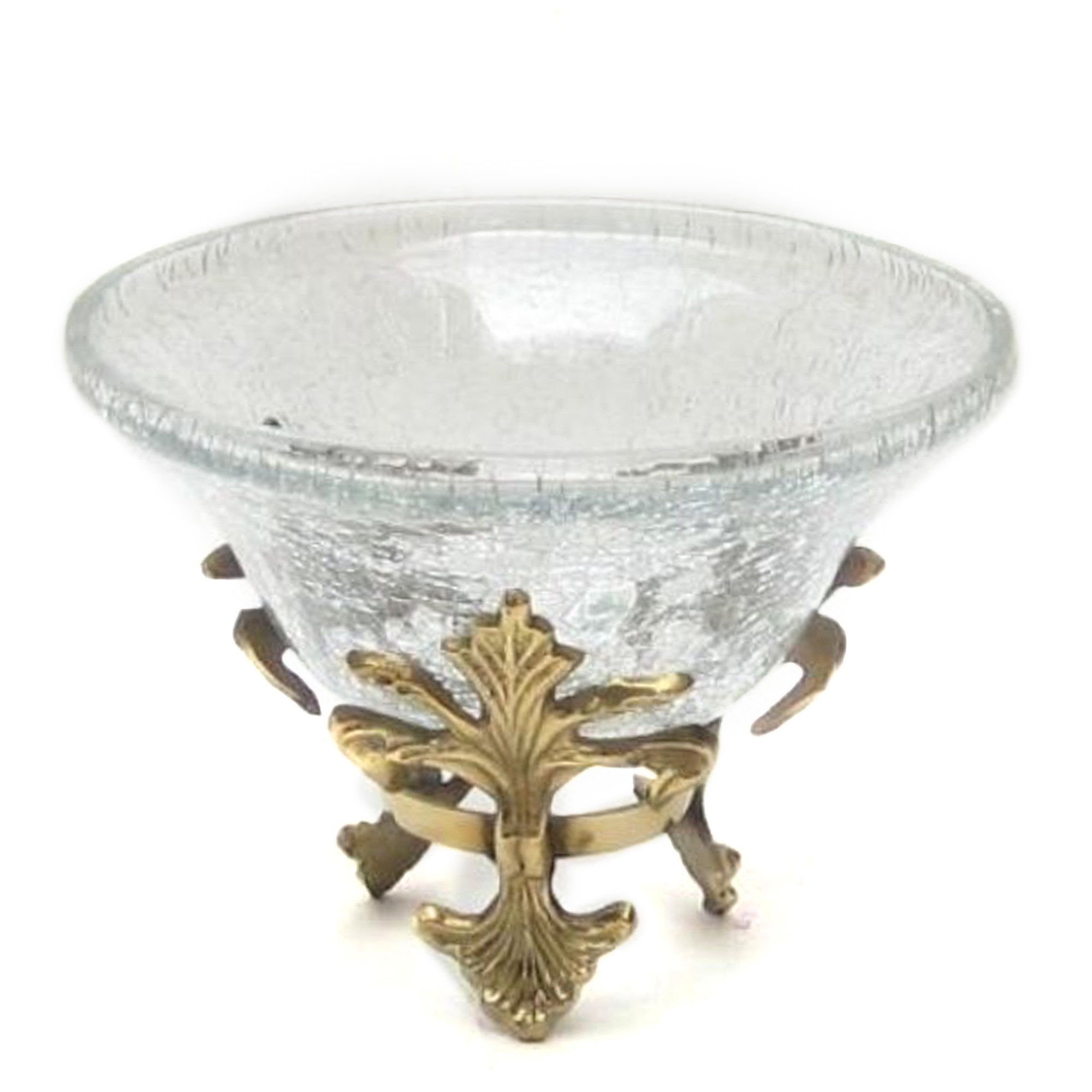 BR 2404 - Crackle Glass Bowl on Brass Stand