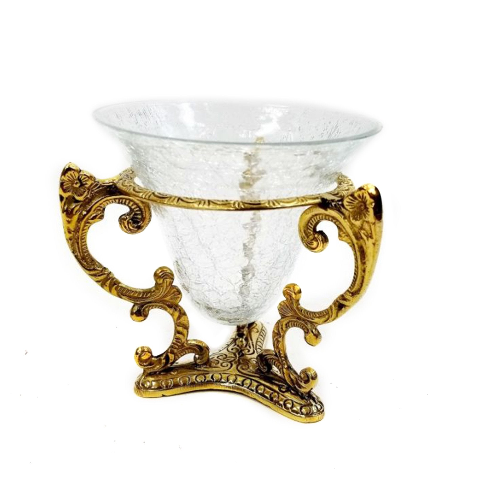 BR 2410 - Brass Stand Crackle Glass Container