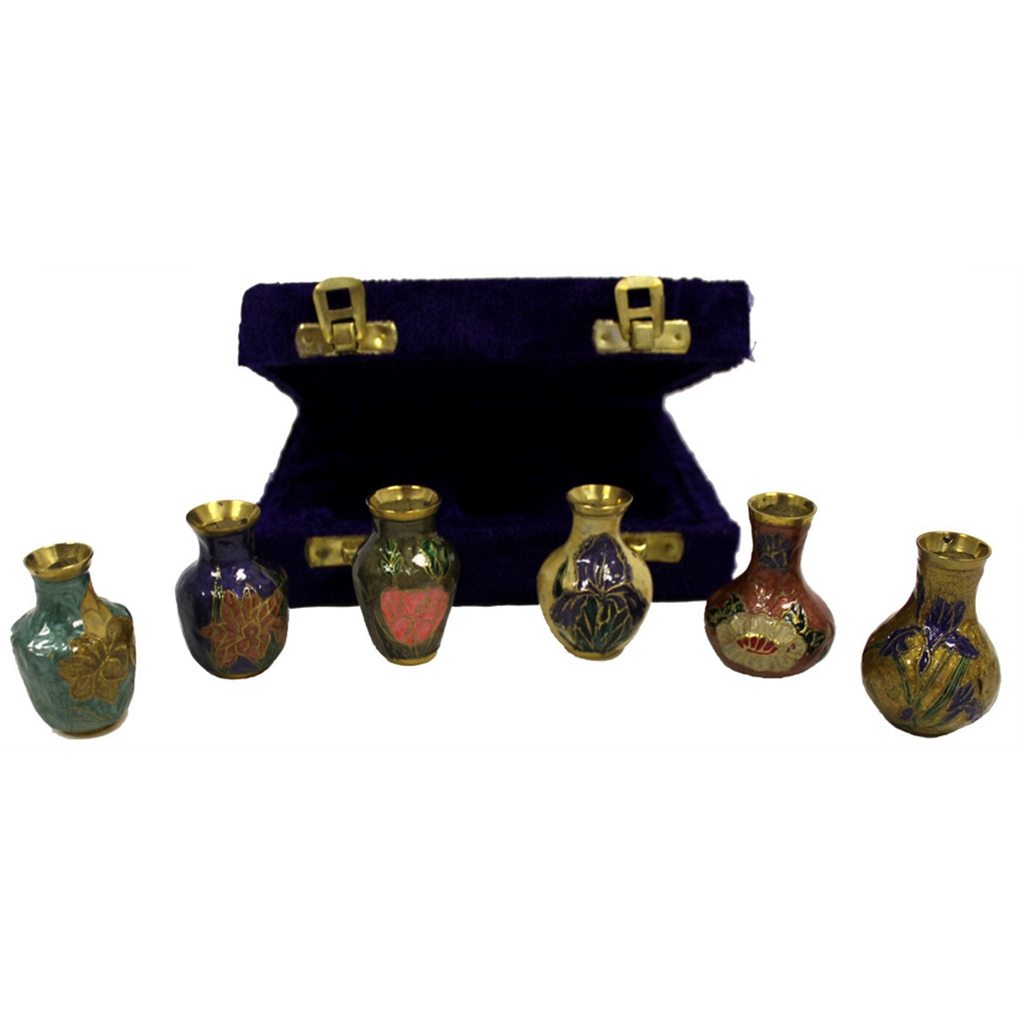 BR 2523 - Brass Mini Bottles in Velvet Box