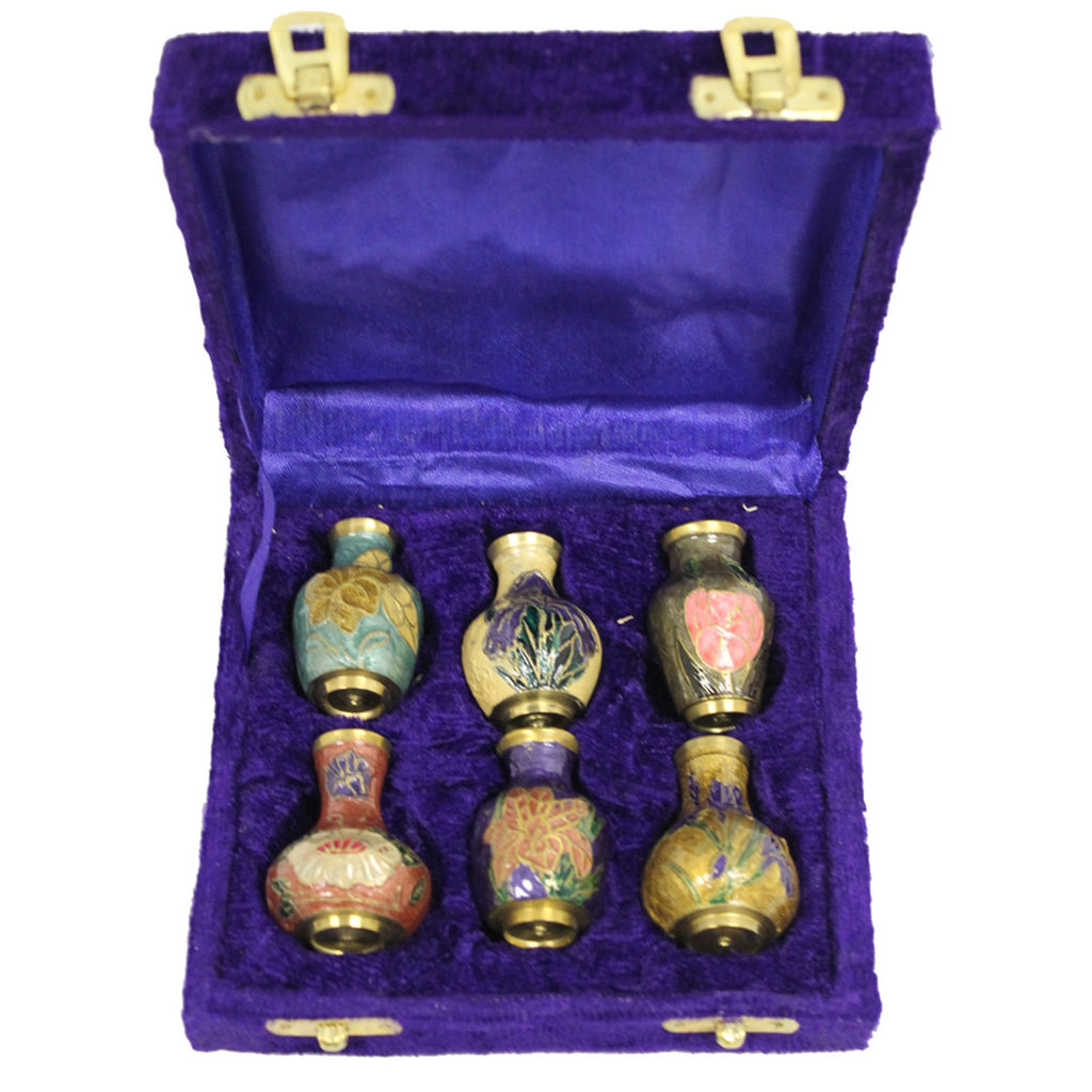 BR 2523 - Brass Mini Bottles in Velvet Box