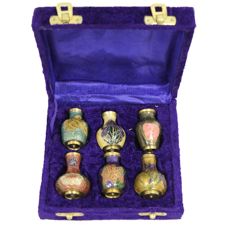 Brass Mini Bottles in Velvet Box
