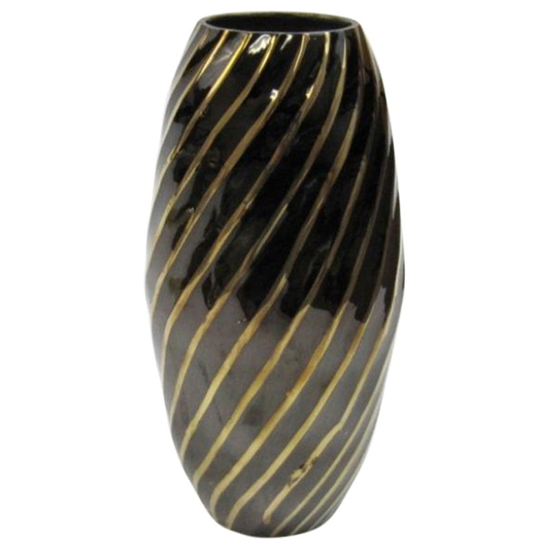BR 2561 - Solid Brass Vase, Black / Gold Diagonal