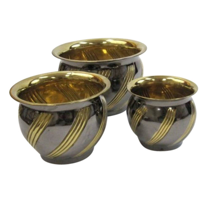 BR 40801 - Solid Brass Nested Planter Set/3, Two Tone