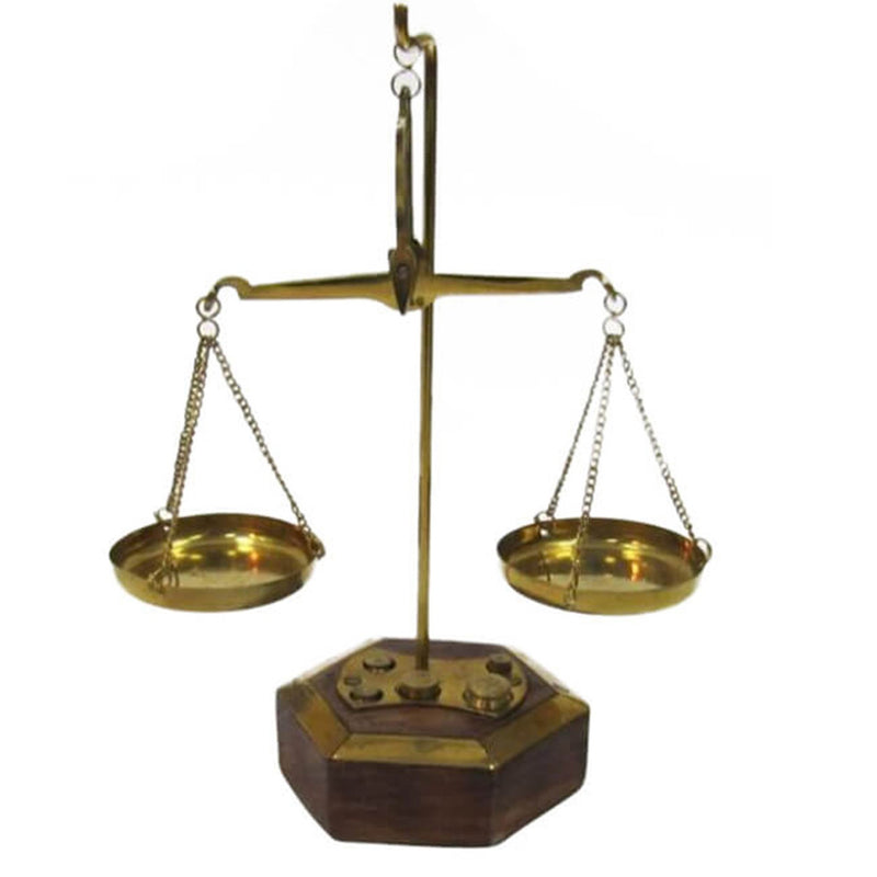 BR 40942 - Brass Scale, Wooden Base Six Side, 20 grams