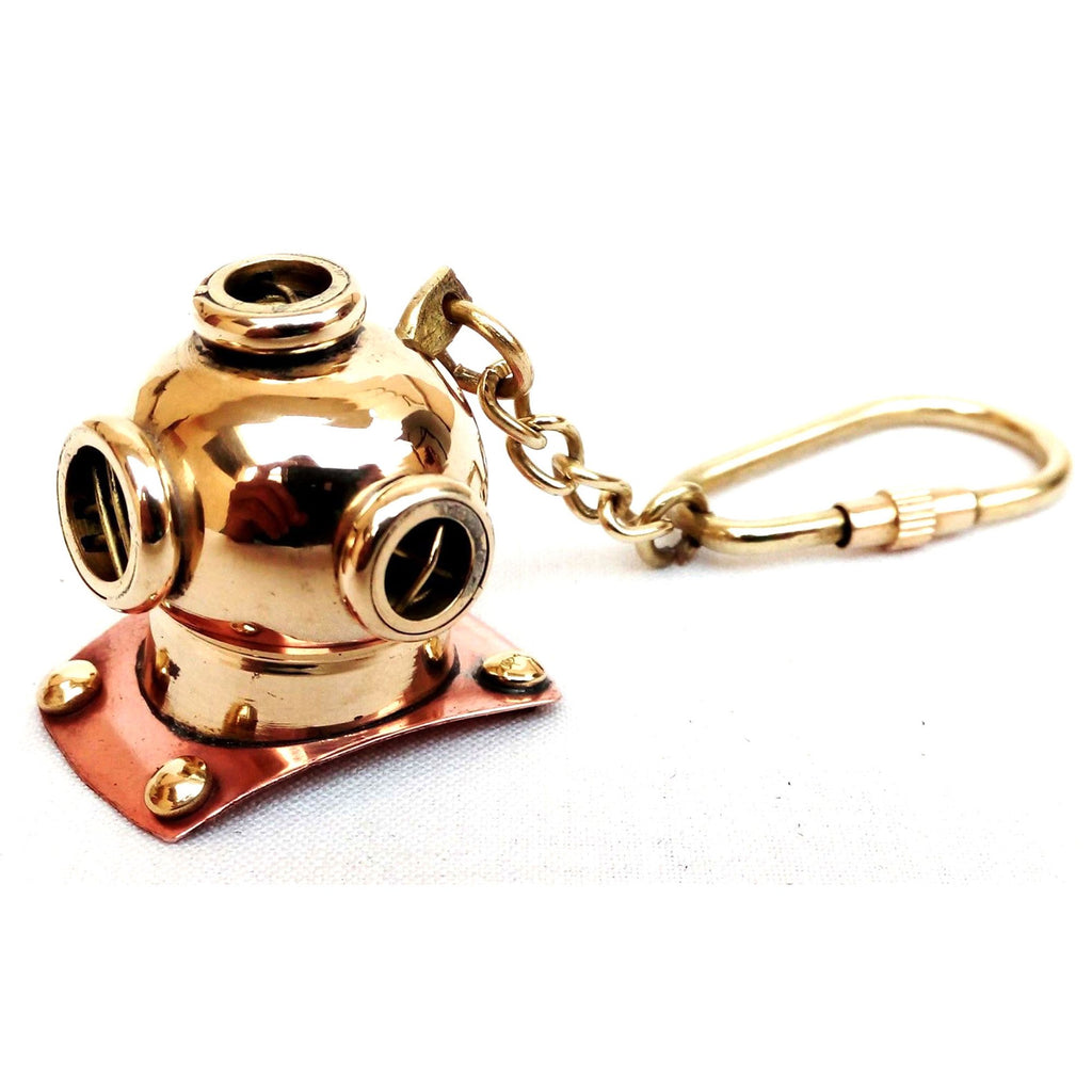 BR 48202A - Solid Brass Nautical Keychain Diver Helmet