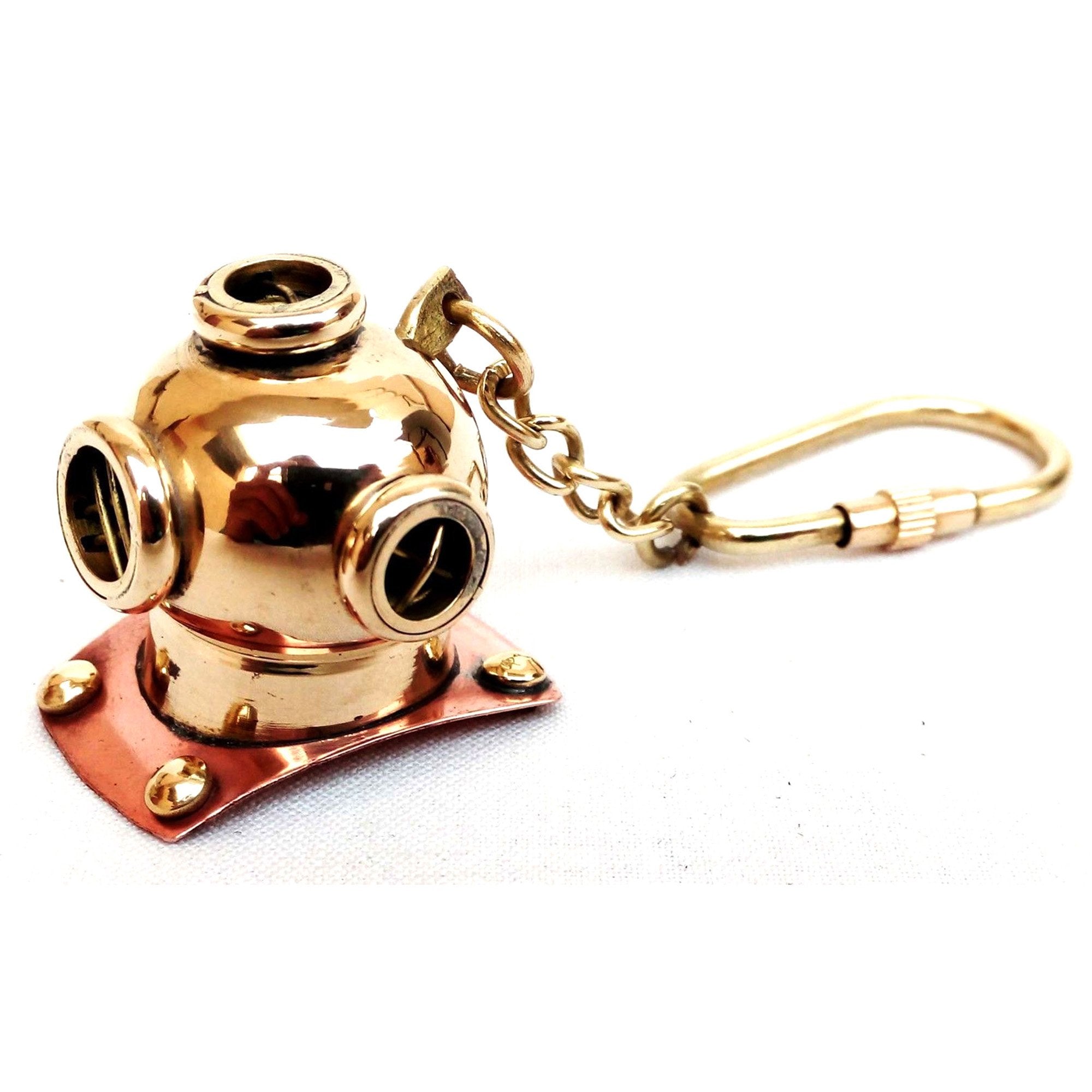 BR 48202A - Solid Brass Nautical Keychain Diver Helmet