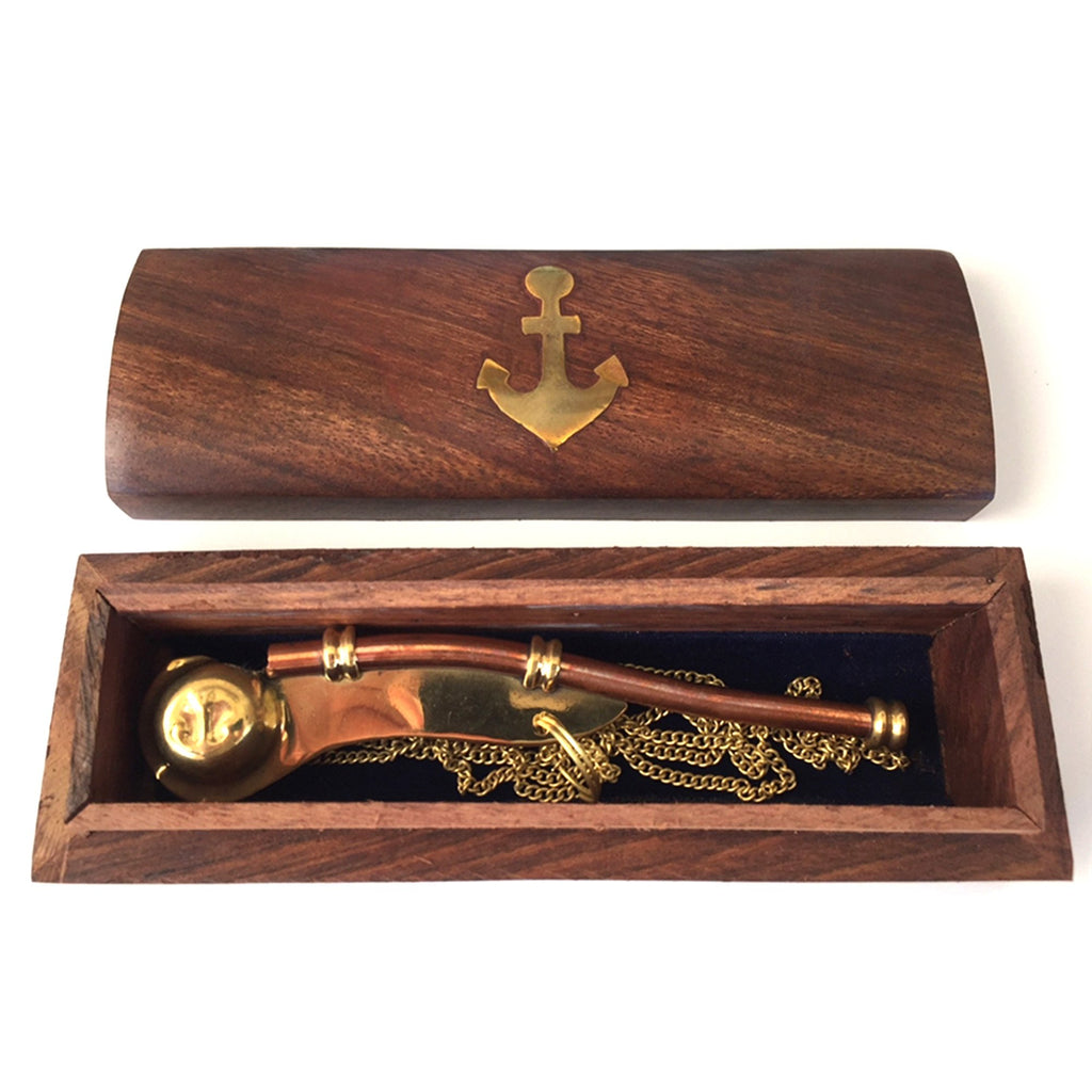 BR 48212 - Brass / Copper Bosun Whistle, Wooden Box