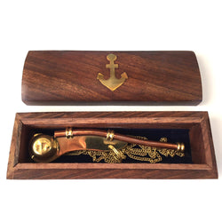 Brass / Copper Bosun Whistle, Wooden Box