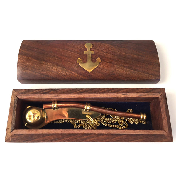 BR 48212 - Brass / Copper Bosun Whistle, Wooden Box