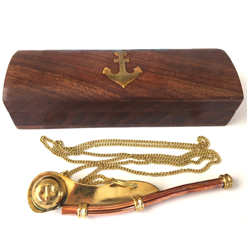 BR 48212 - Brass / Copper Bosun Whistle, Wooden Box