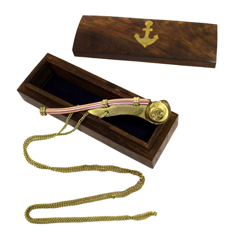 BR 48212 - Brass / Copper Bosun Whistle, Wooden Box