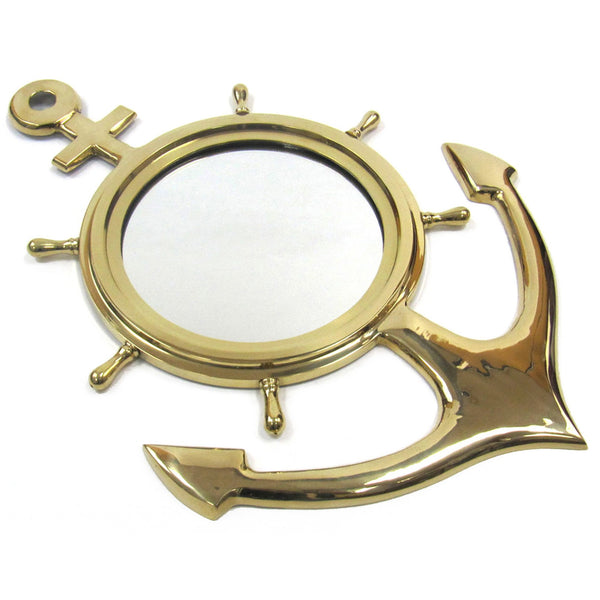 BR 48252 - Brass Anchor Wheel Mirror, 18"