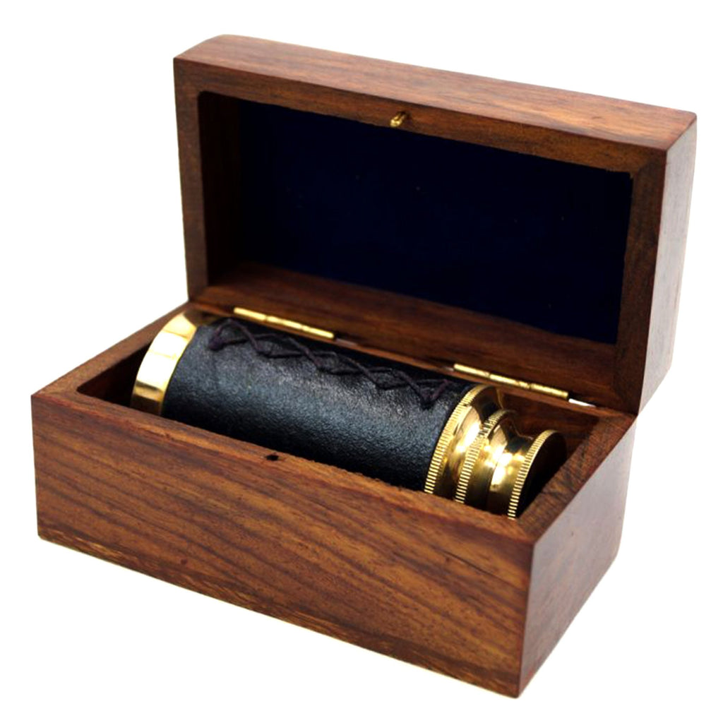 BR 48256 - Brass Pullout Telescope 6.125" w/ Wood Box & Wrap
