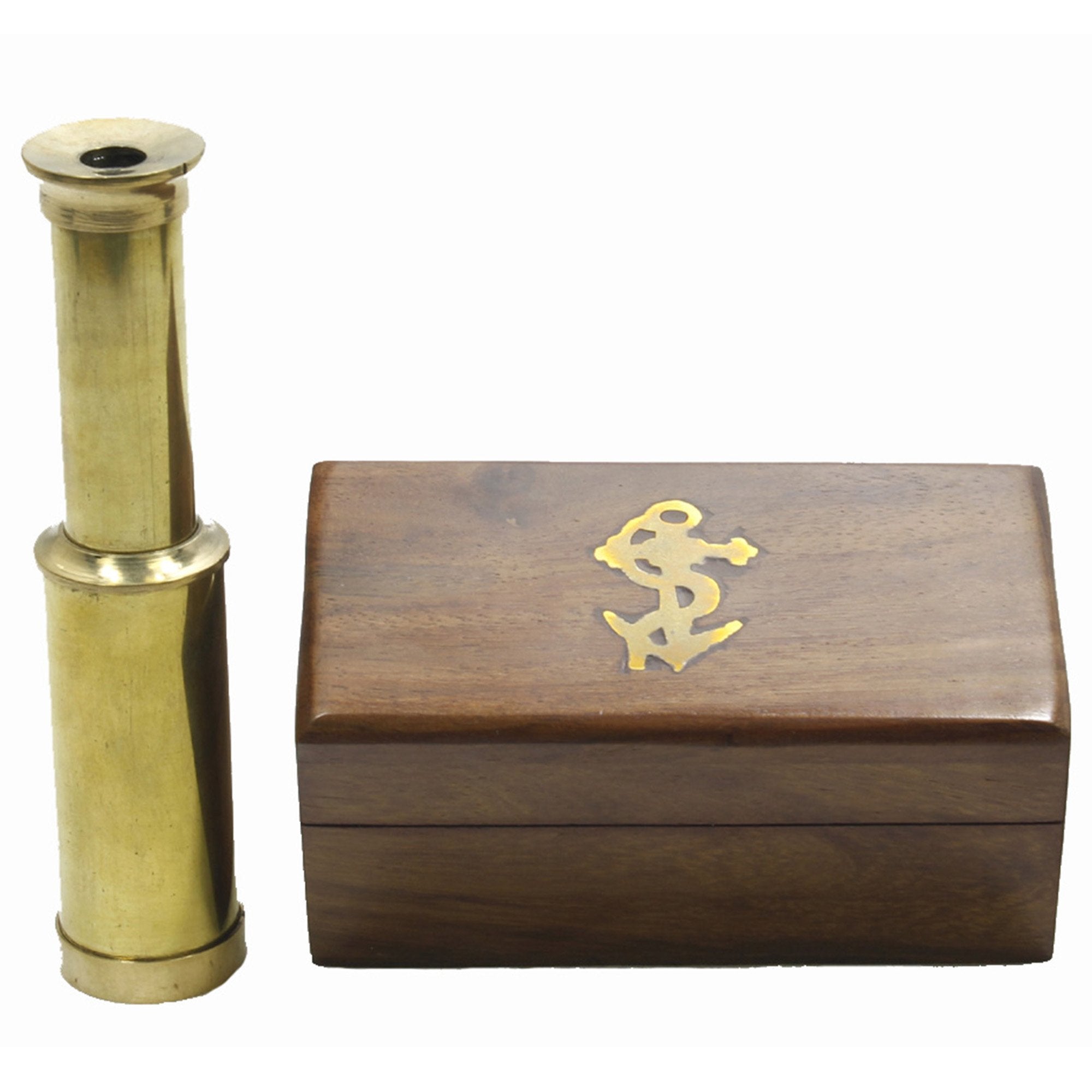 BR 48256B - Pullout 4" Brass Telescope with Box