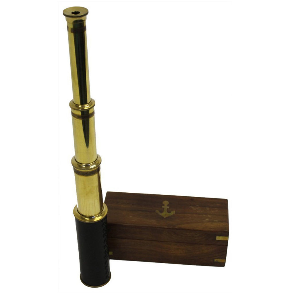BR 48257 - Pullout Telescope 18", Brass Inlaid Wood Box