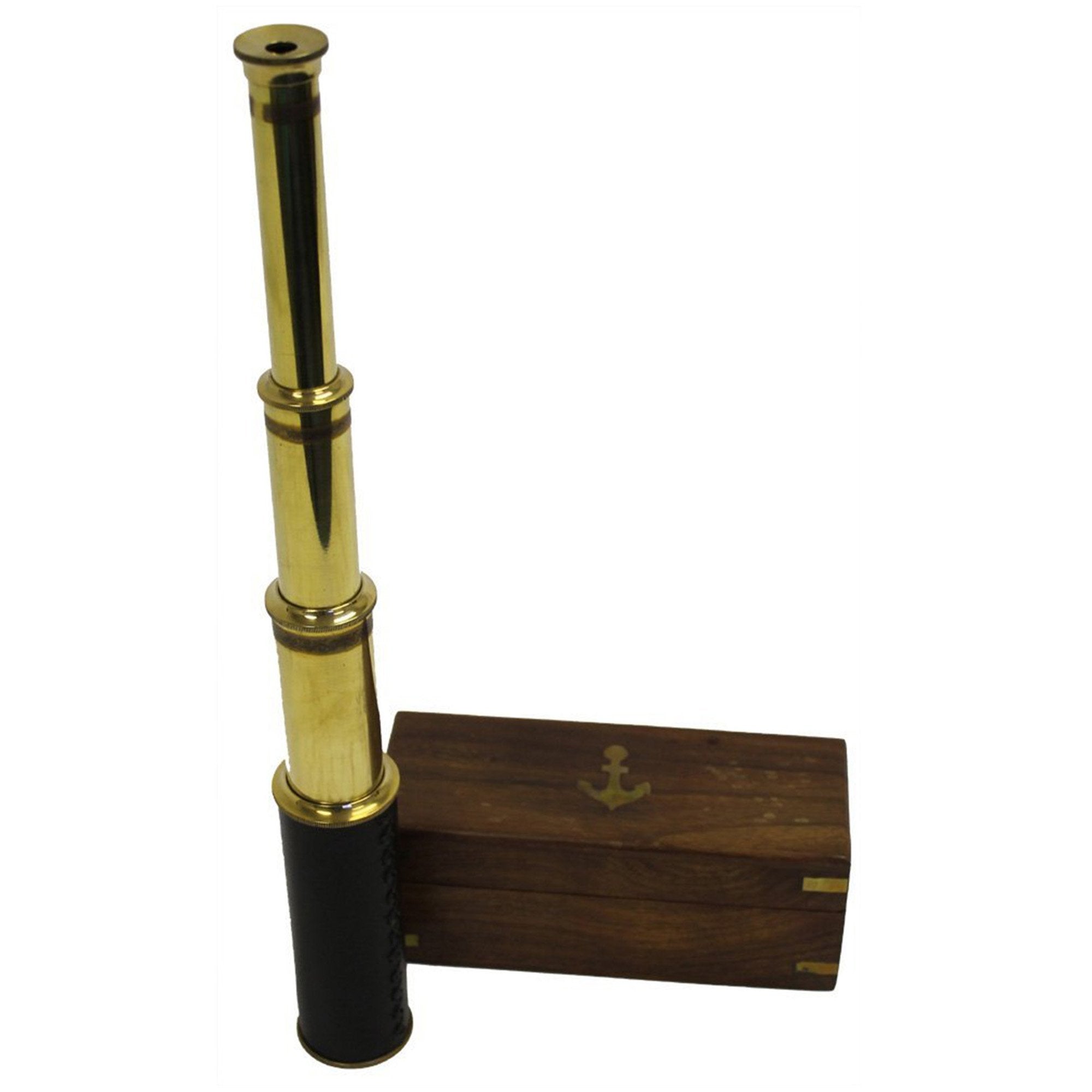 BR 48257 - Pullout Telescope 18", Brass Inlaid Wood Box