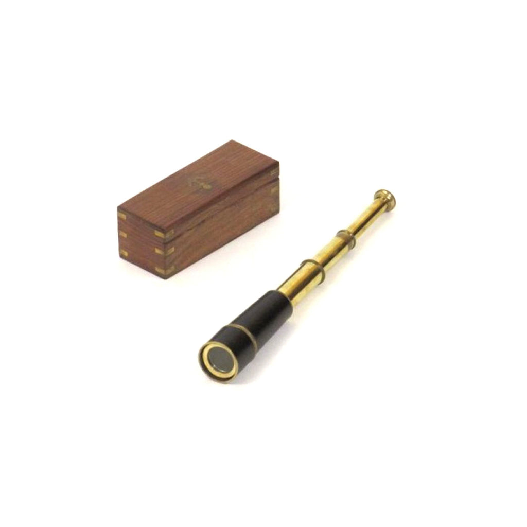 BR 48257 - Pullout Telescope 18", Brass Inlaid Wood Box