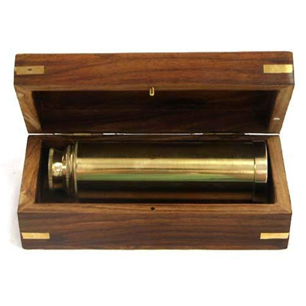 BR 48258B - Pullout Telescope 9" Solid Brass Pipe w/ Wood Box