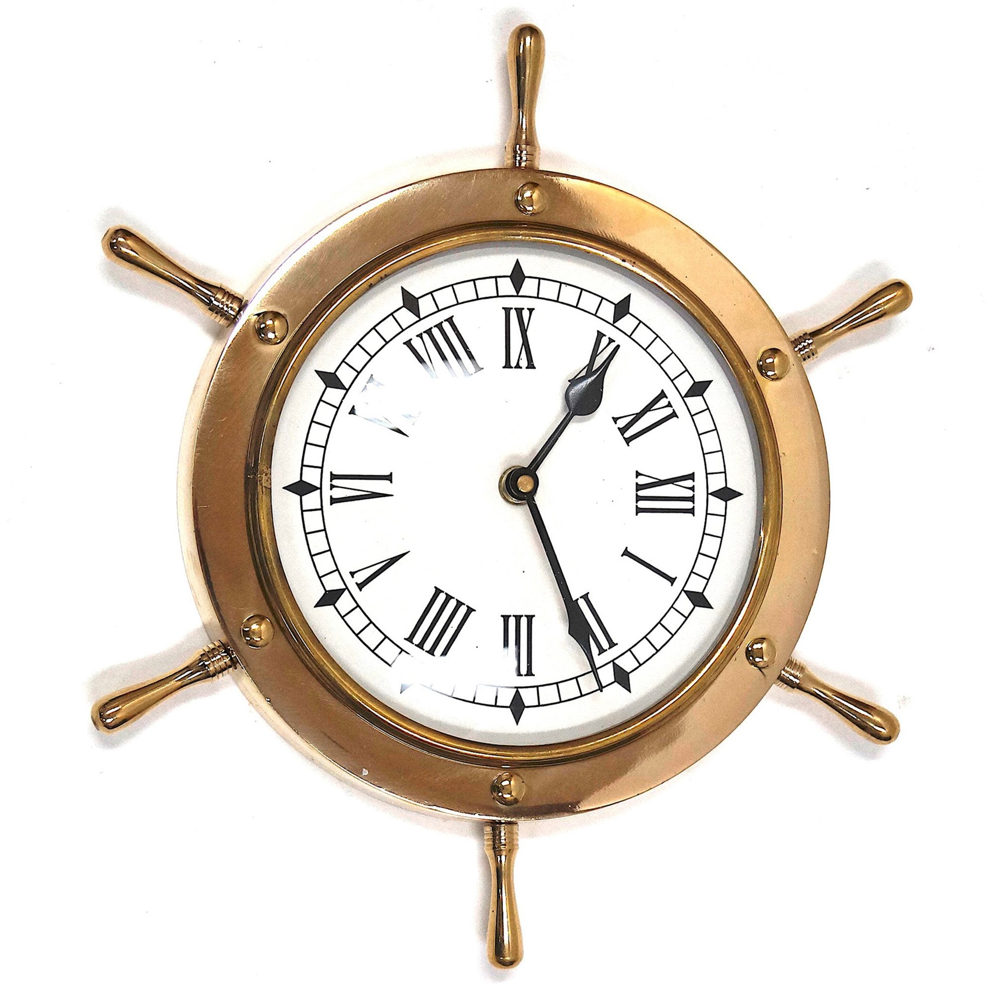 BR 48270 - Brass Ship Wheel Clock (7082), 11"