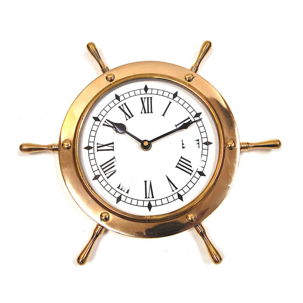 Brass Ship Wheel Clock (7082), 11"