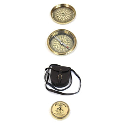 BR 48391 - Solid Brass Boy Scout Compass w/ Faux Leather Pouch