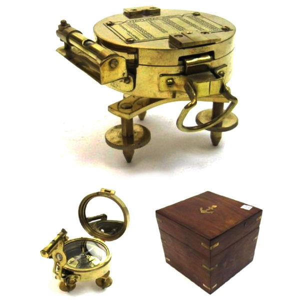 BR 48412D - Solid Brass Brunton Stand 3" Compass w/ Wooden Box