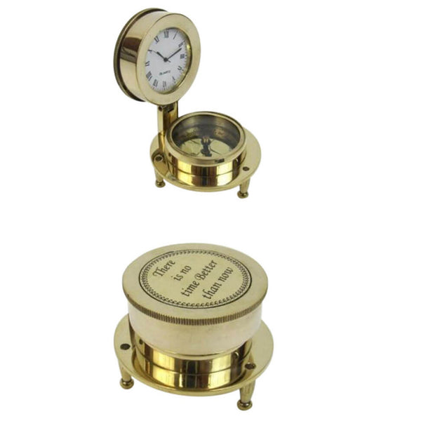 Solid Brass Folding Compass Clock
