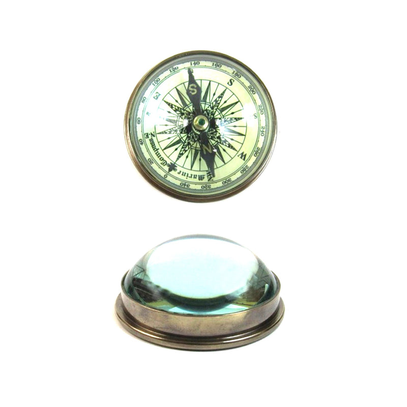 BR 484409 - paper weight marine desktop compass. Antique brass, felt lining (22)