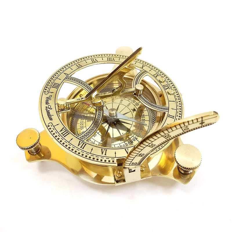 Brass Sundial Compass 4" with Wooden Case