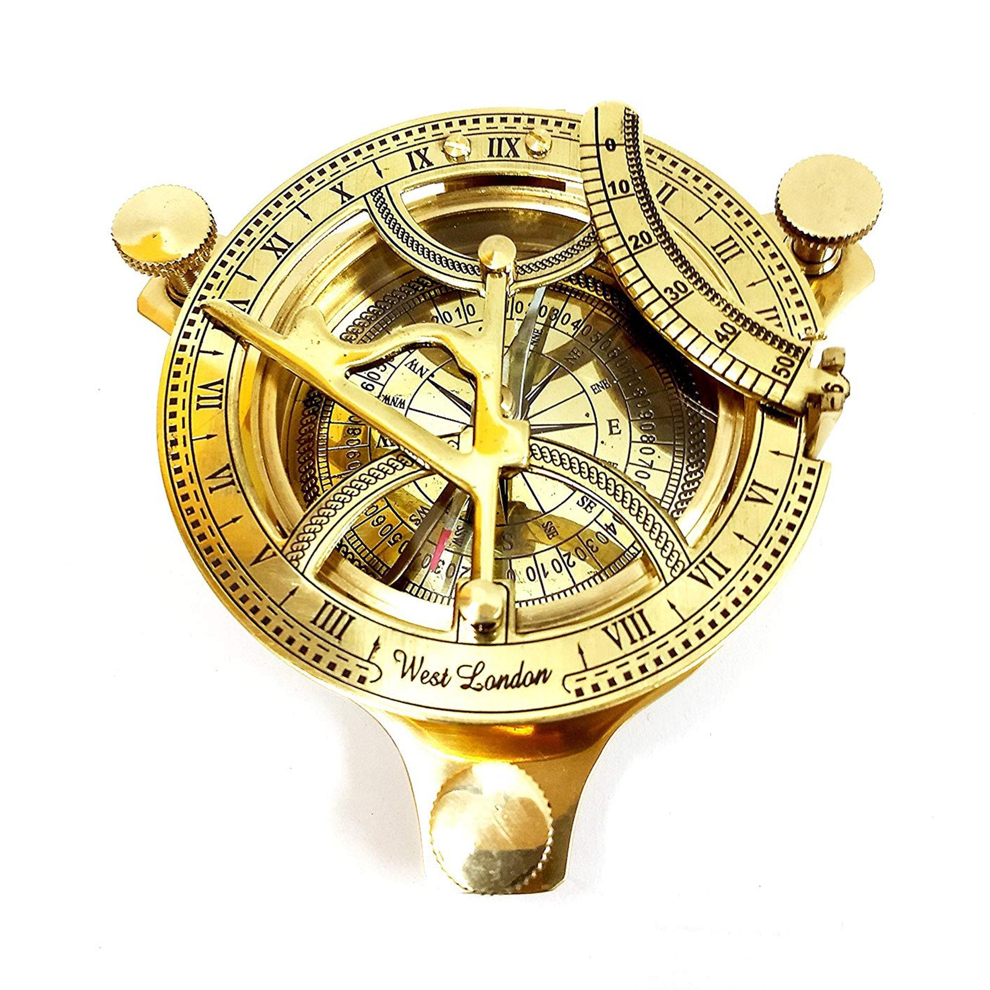 BR 484412 - Brass Sundial Compass 4" with Wooden Case