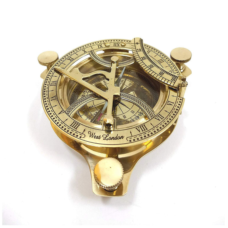 BR 484412 - Brass Sundial Compass 4" with Wooden Case