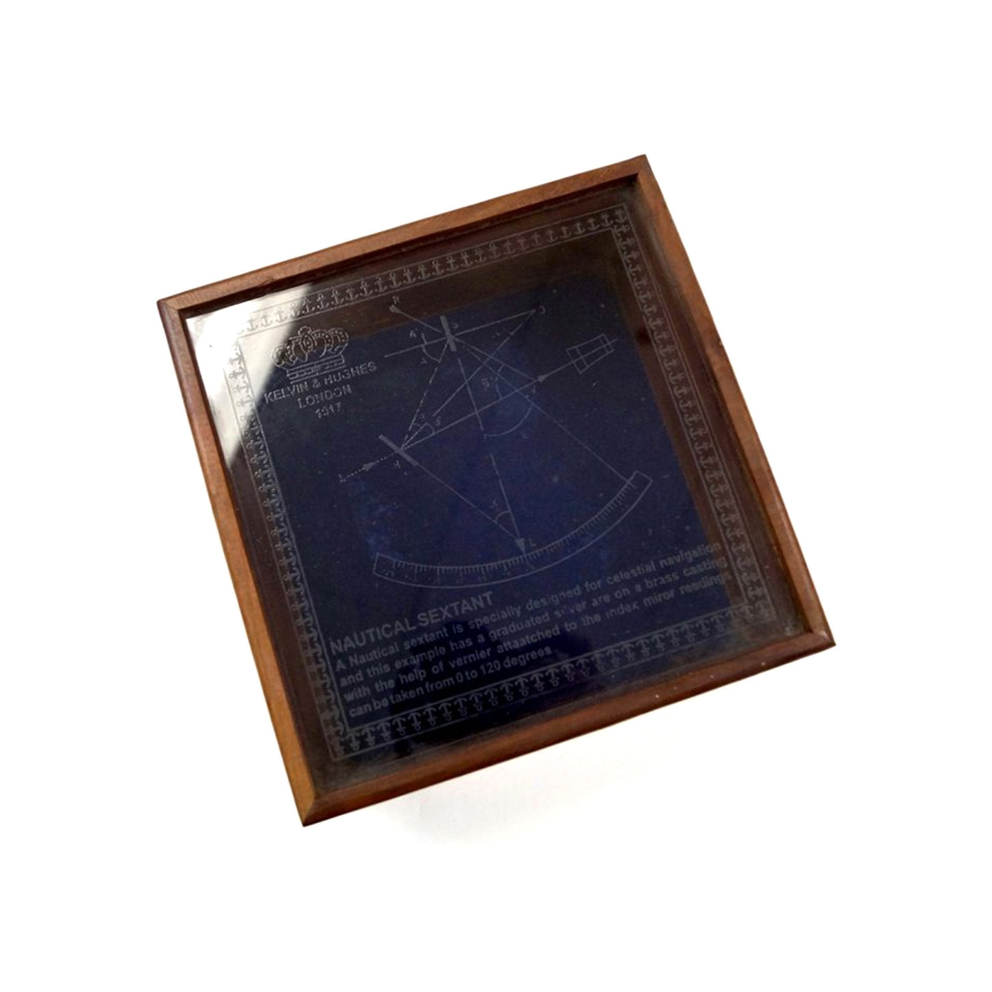 BR 4849G - Brass Sextant 8" w/ Wood & Etched Glass Box