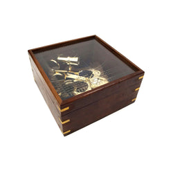 BR 4849G - Brass Sextant 8" w/ Wood & Etched Glass Box