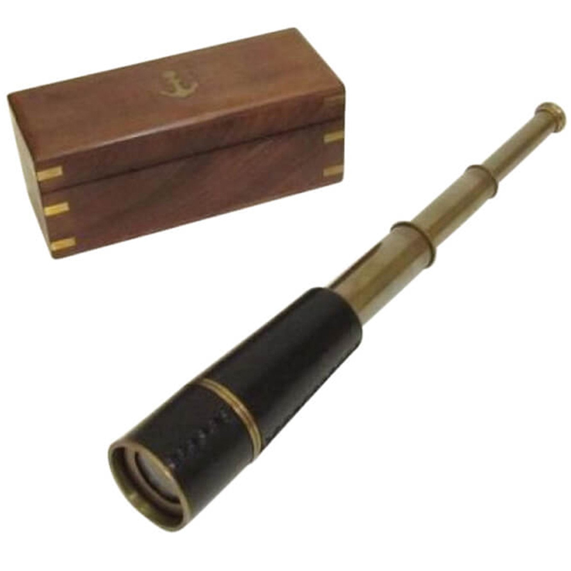 BR 48502A - Antique Brass Pullout Telescope, Wood Box