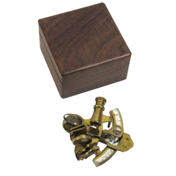 Aged Brass Sextant with Wooden Box, 4"