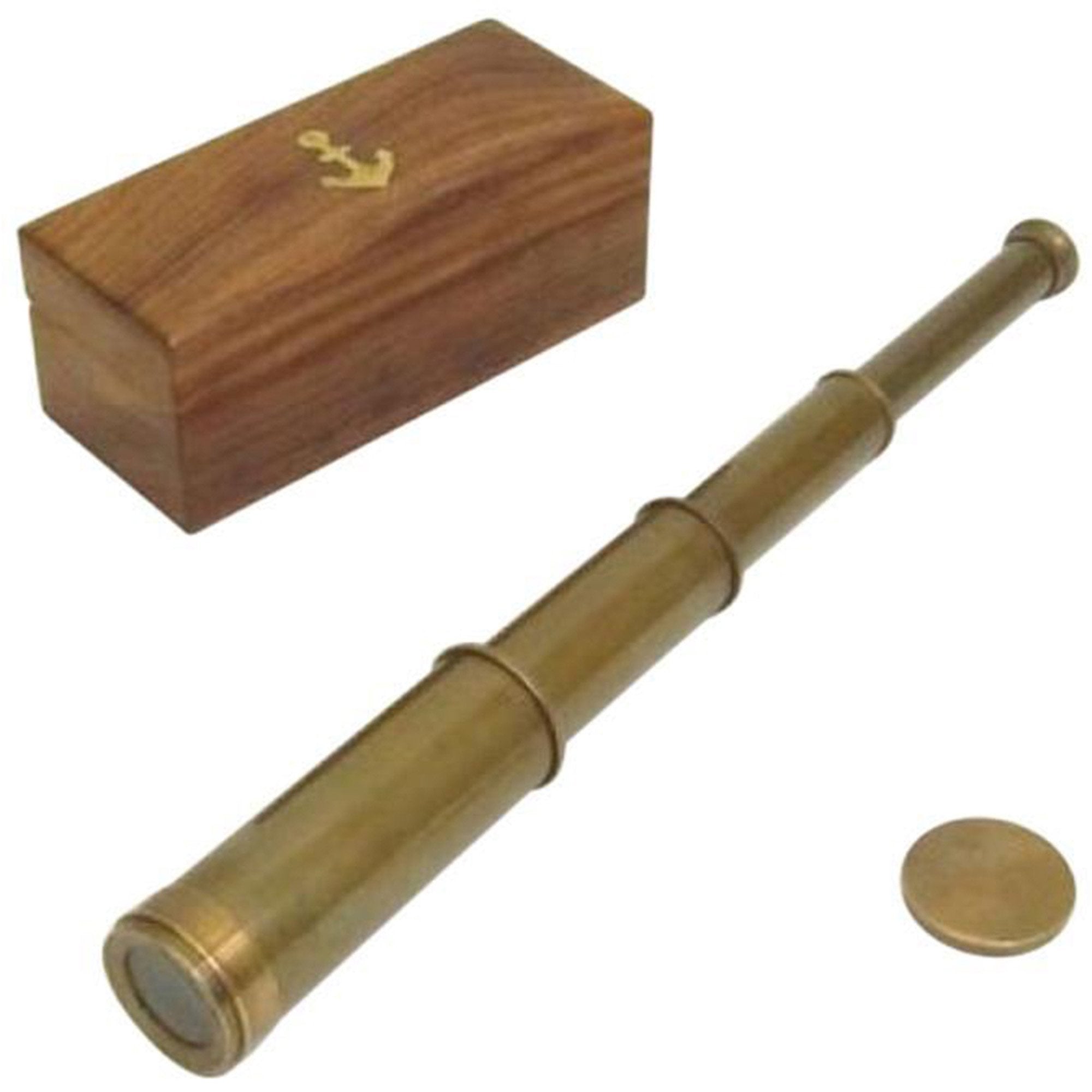 BR 48525B - Antique Brass Pullout Telescope 14", Wood Box