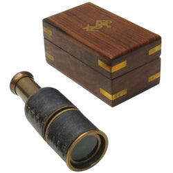 BR 4852A - Antique Leather Pullout Telescope