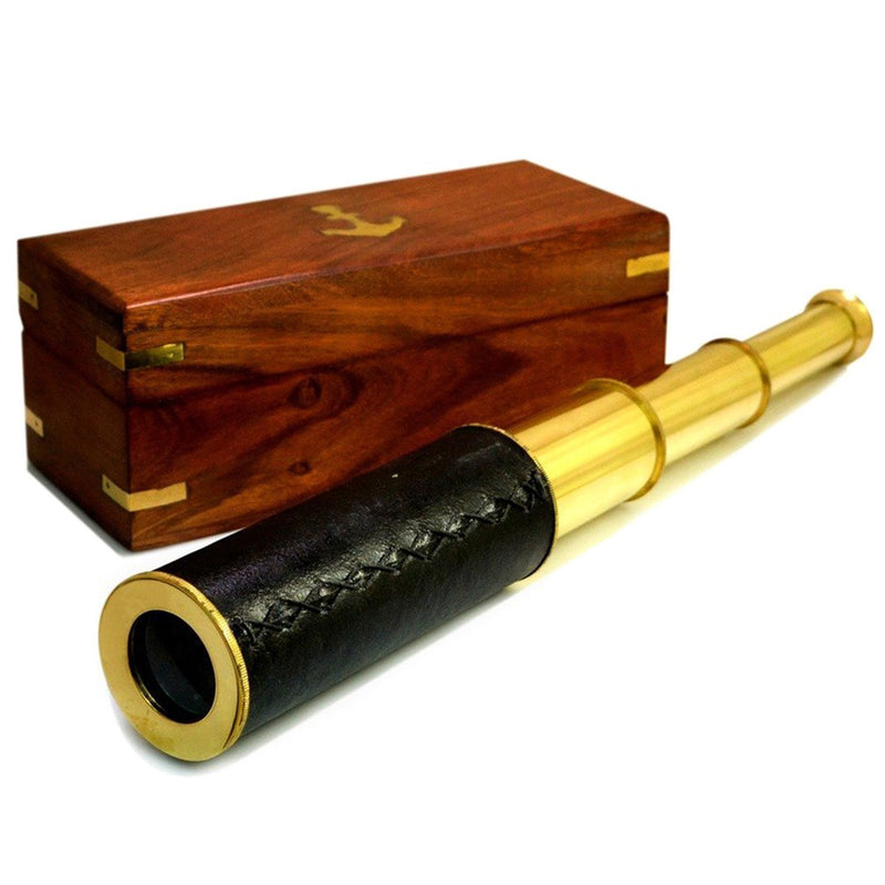 BR 4852B - Brass Pullout Telescope, Wood Box