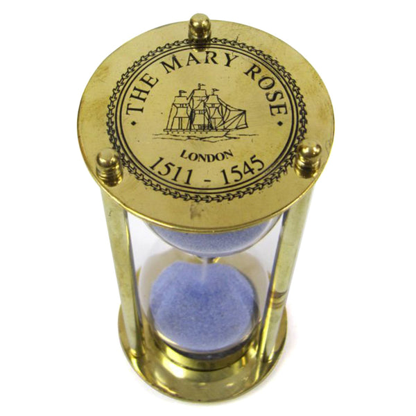 BR 4864CB - Brass "MARY ROSE" 3-min. Hourglass w/ Purple Sand