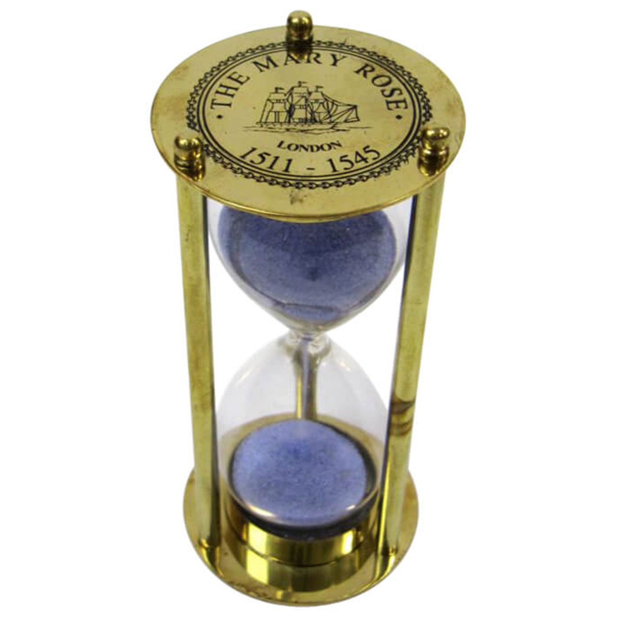 BR 4864CB - Brass "MARY ROSE" 3-min. Hourglass w/ Purple Sand