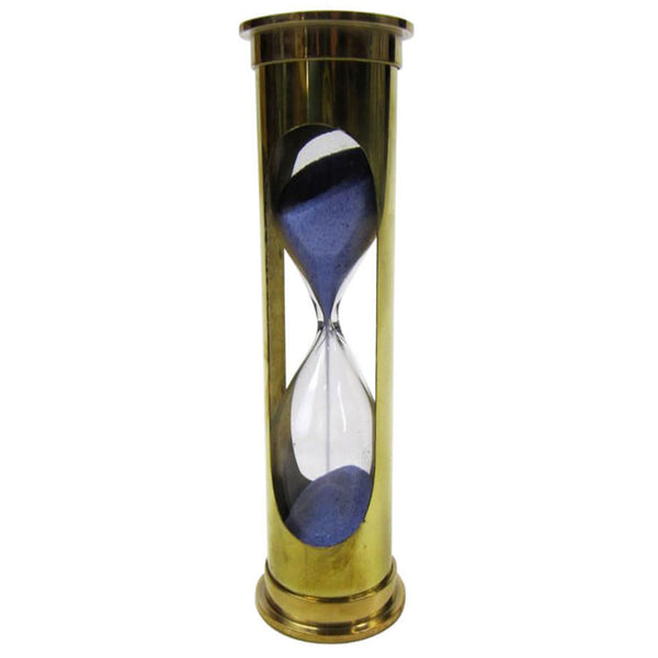 BR 4864DB - Brass 3-minute Hourglass, Blue Sand