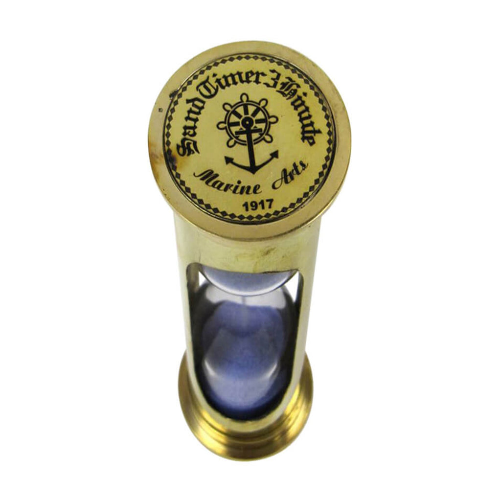 BR 4864DB - Brass 3-minute Hourglass, Blue Sand
