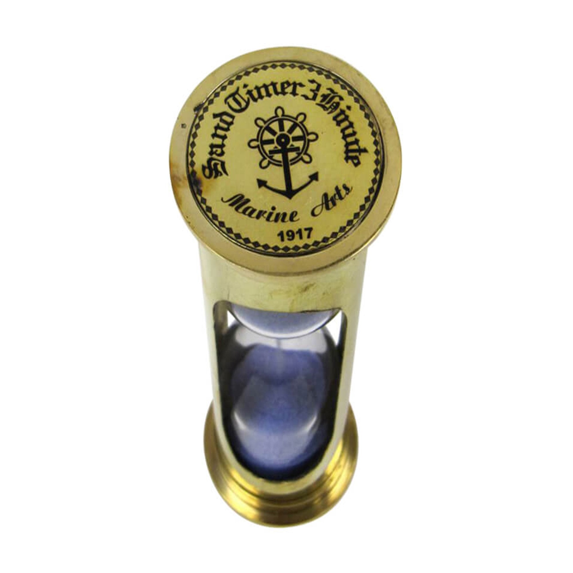 BR 4864DB - Brass 3-minute Hourglass, Blue Sand