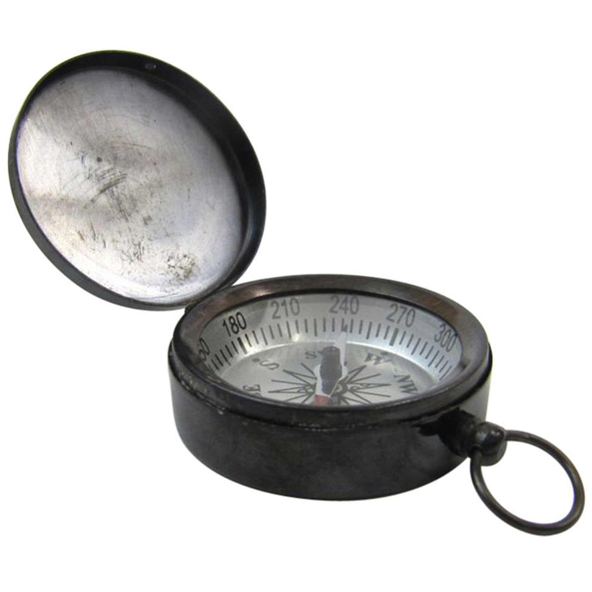 BR 48850A - Brass Pocket Compass W/ Lid 1.75" Antique Fluer