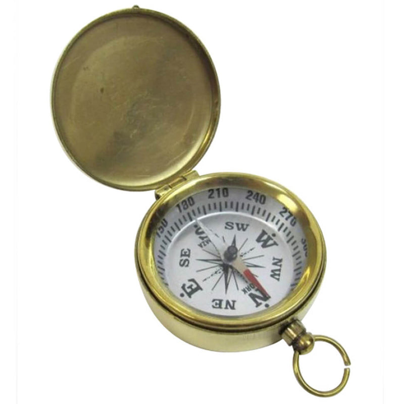 BR 4885H - Brass Pocket Compass w/ White Dial & Lid